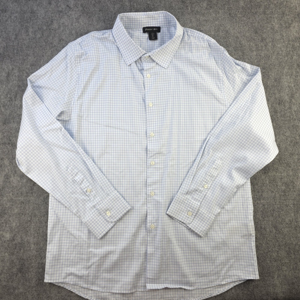 Porter + Ash‎ Shirt Large Blue Gingham Check Long Sleeve Button Up Stretch